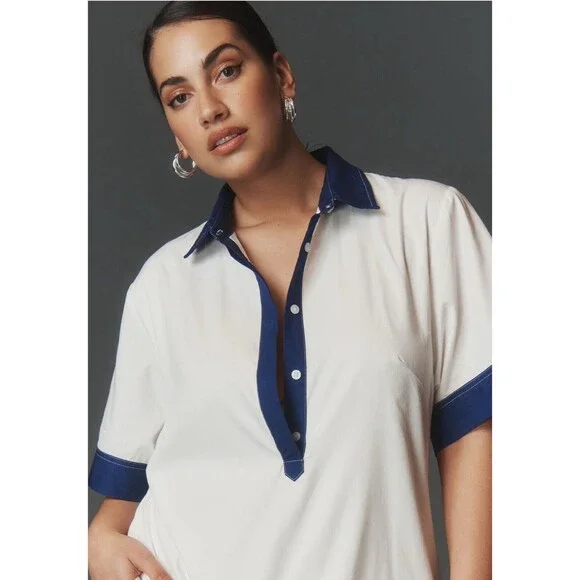 Anthropologie Maeve Shirt Dress Midi Cotton Oversize Comfort Preppy Boho XXS NWT - Picture 5 of 13